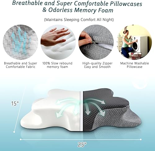 Miniatura 5 de Almohada cervical para el cuello para aliviar el dolor de dormir, almohada de espuma viscoelástica de contorno, almohada ergonómica para dormir de