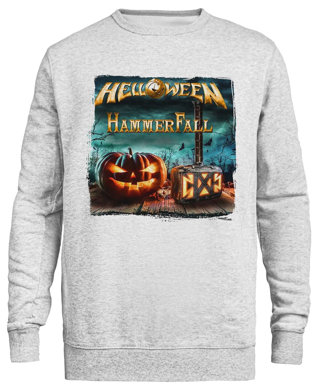 Helloween Hammerfall Tournée Live United Forces Sweatshirt Gris Unisexe Col Rond Écologique Unisex Grey Sweatshirt Eco-Friendly Crewneck