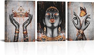 Visual Art Decor African American Canvas Wall Art Orange and Black Woman...