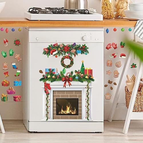 Miniatura 5 de IARTTOP Calcomanía de tablón de anuncios de chimenea de Navidad, calcomanía de pared de chimenea de Navidad, decoración de fondo de chimenea, corona