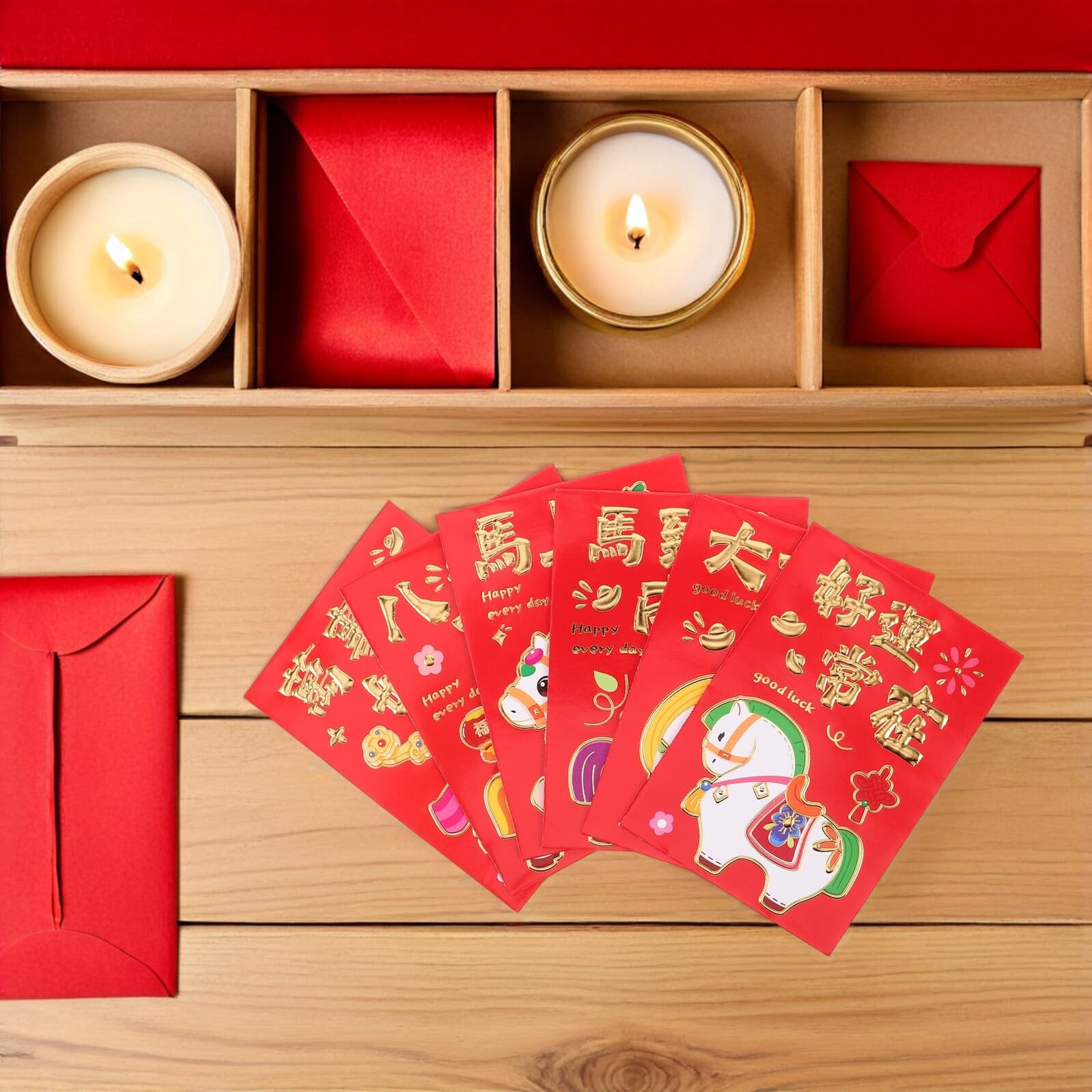 Operitacx 300piezas Sobres Rojos Creativos Año Del Caballo Hong Bao De Dinero Suerte Paquetes Festival De y Cumpleaños
