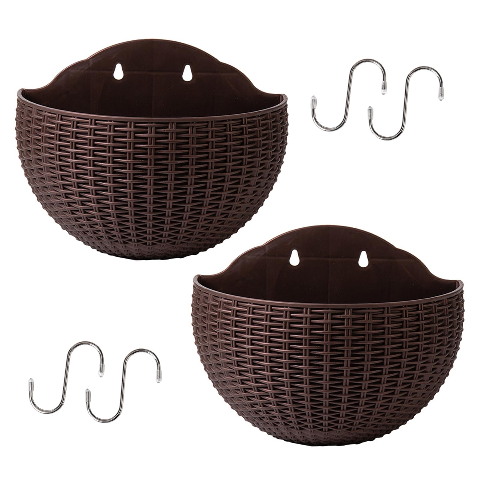Kaeltsyn Hanging Planter Wall Mounted Basket Wicker Flower Container Rattan Flower Plant Basket Balcony Garden Home Kitchen Hanging Storage