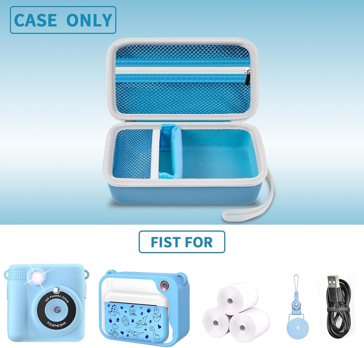 Case Compatible with ESOXOFFORE for Dylanto Instant Print Camera + Kids Instant Print Camera Case and 3 Rolls Instant Camera Refill Print Paper - Blue image 2