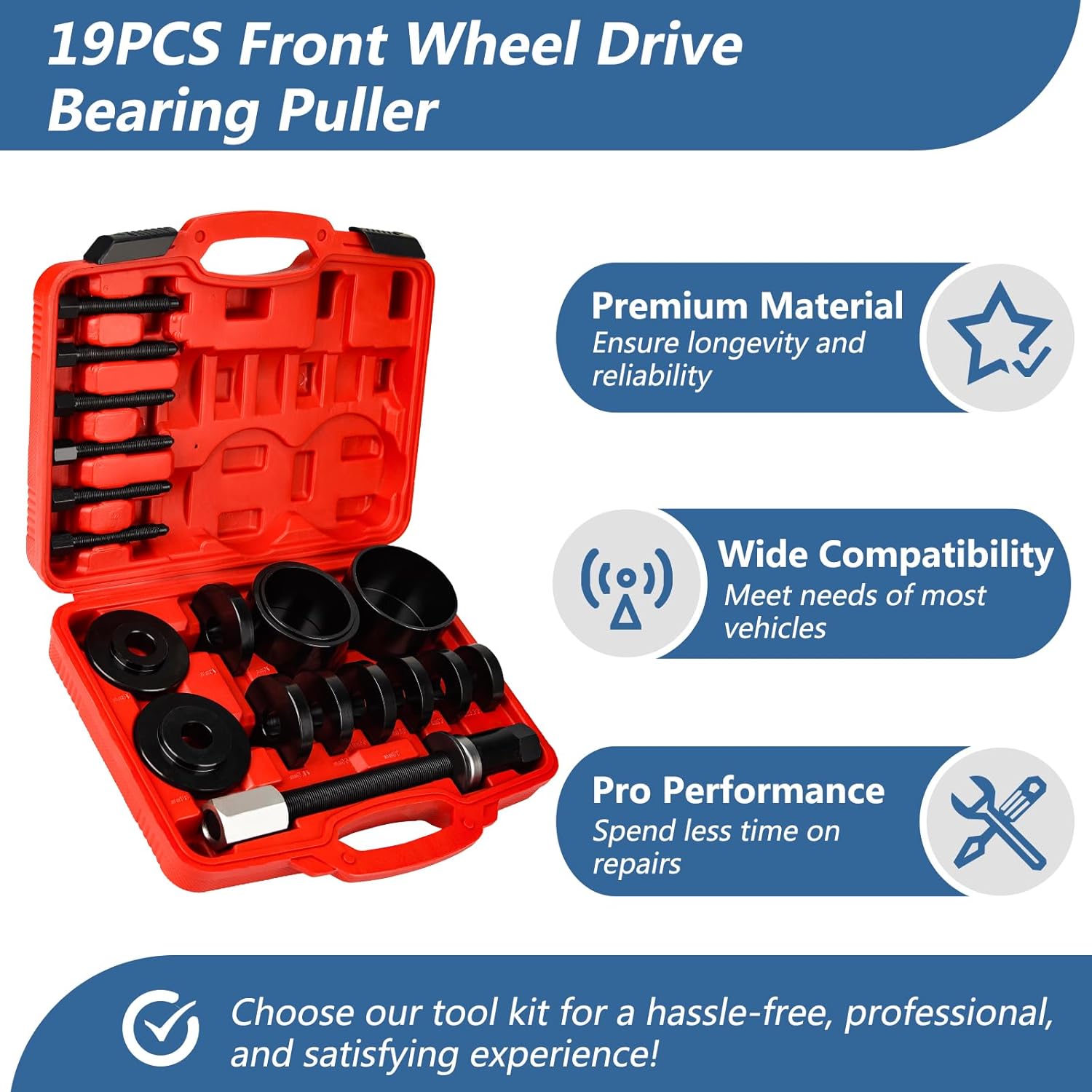 19 PCS Bearing Press Kit Front Wheel Drive Bearing Puller Set FWD Bearing Install Master Set Wheel Bearing Removal Kit