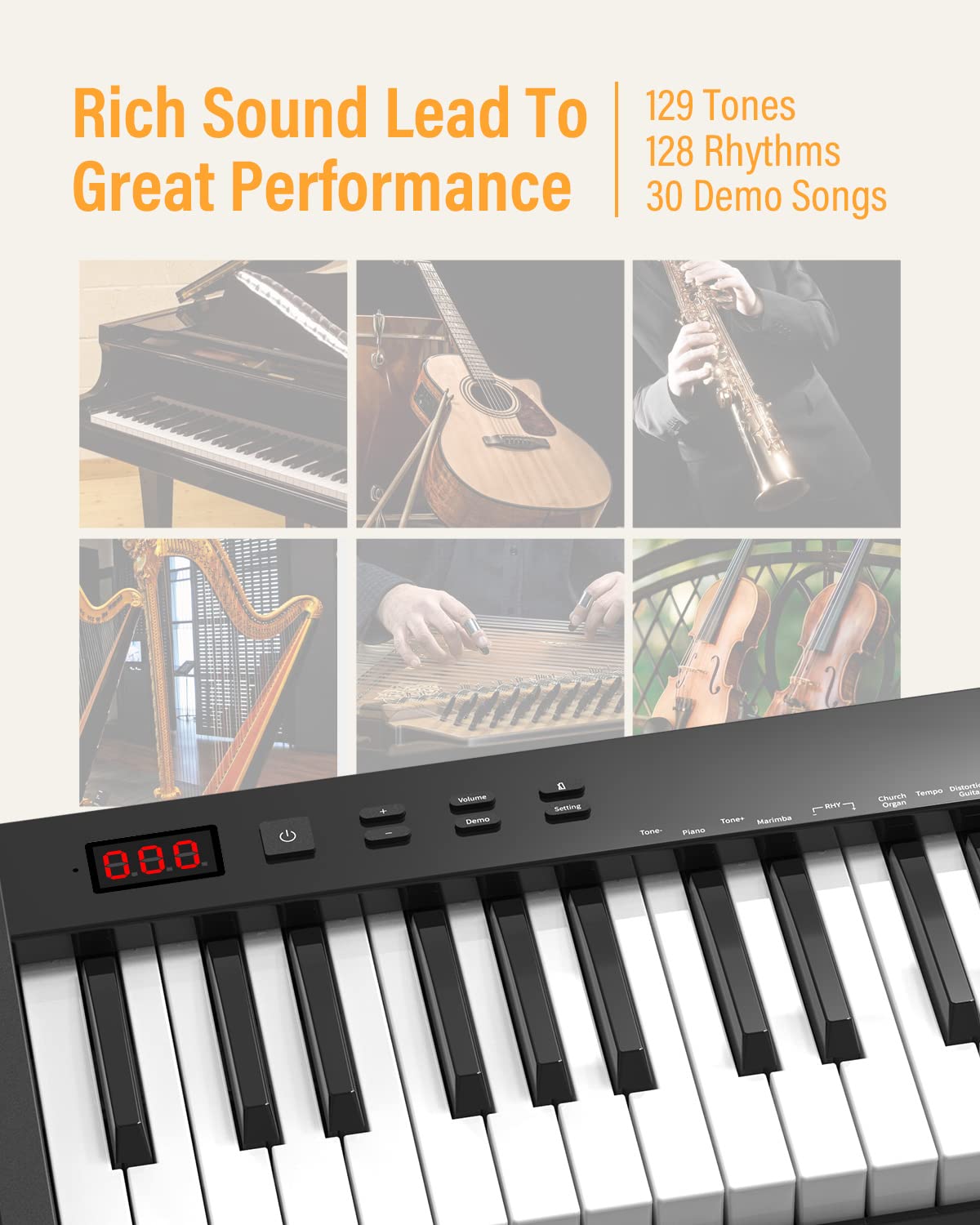 Piano digital portátil de 88 teclas, teclado semipesado de tamaño completo, piano electrónico con altavoces dobles integrados, bolsa de piano, cable USB y adaptador de corriente para
