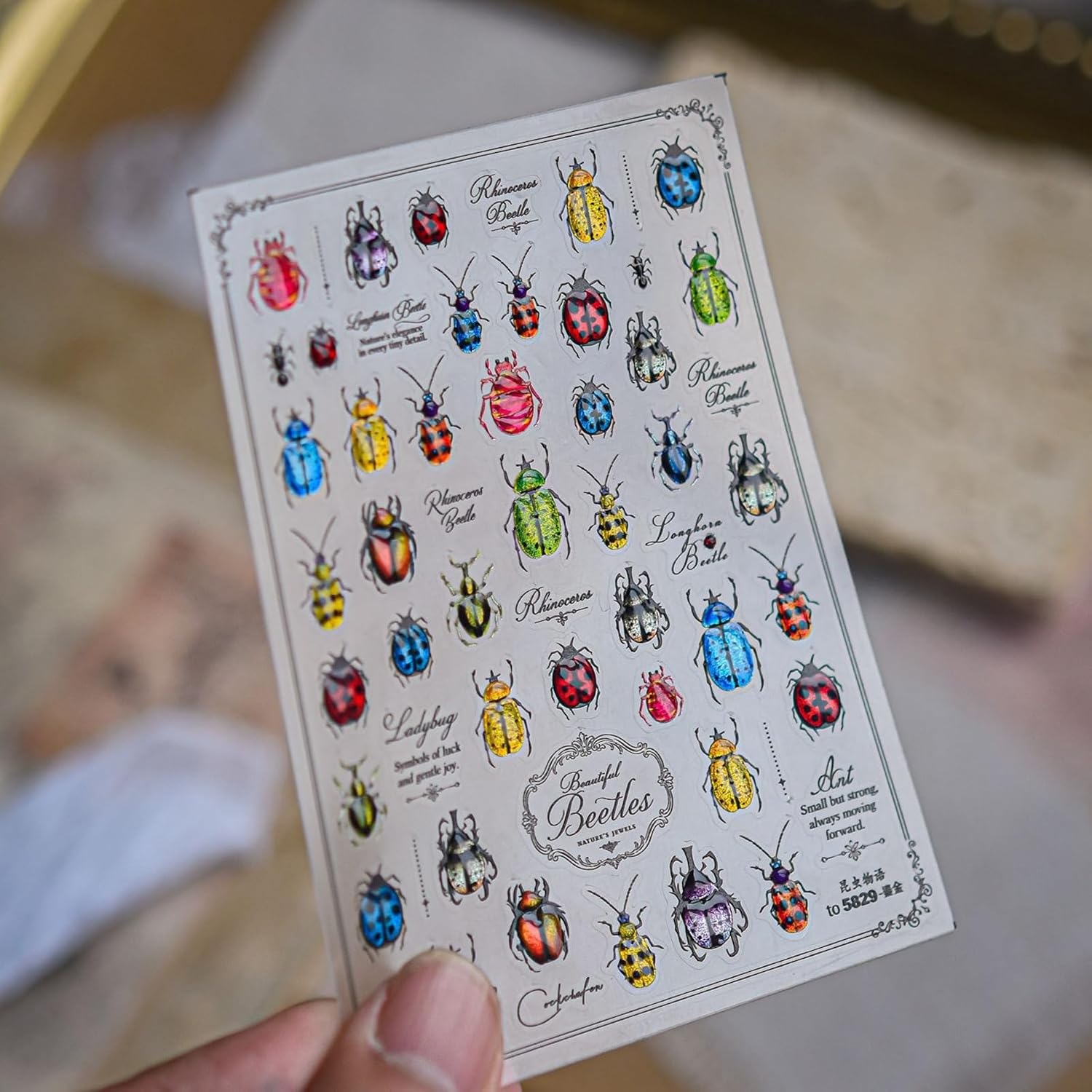 Beetle Nail Stickers Vintage Insect Nail Art Decals 5D Realistic Bug Nails Charms with Colorful Design Cute Critters Nail Accessories for Women DIY Manicure Decorations
