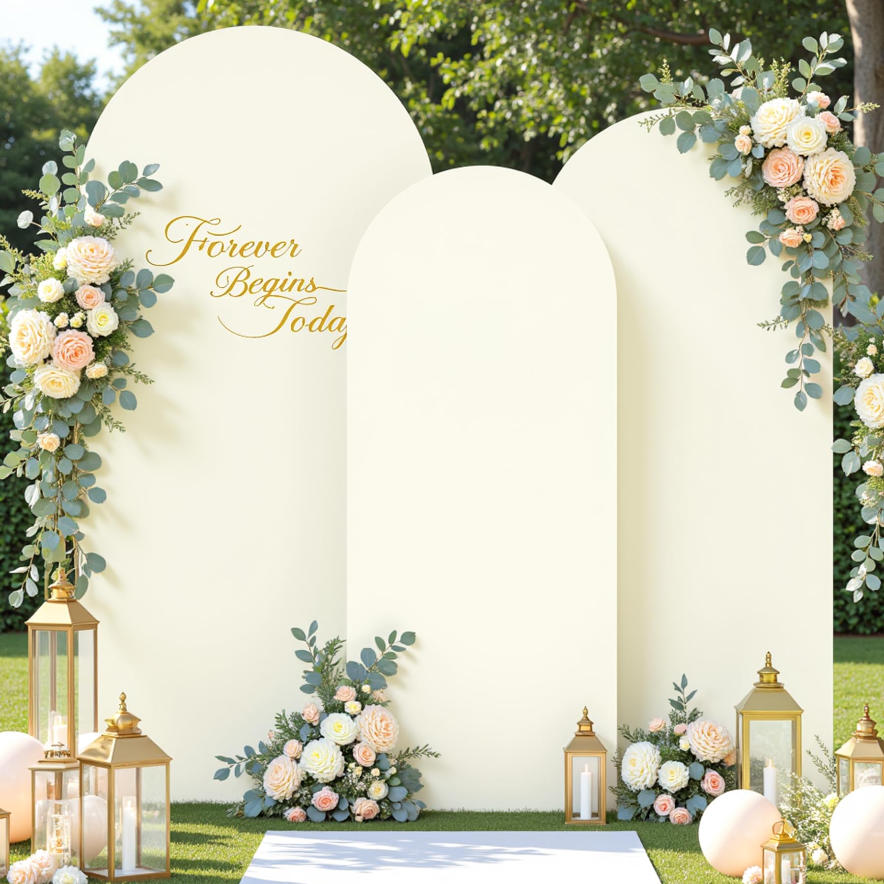 Photo 1 of Ivory Arch Covers 3 Set - 6FT, 6.6FT, 7.2FT Ivory Arch Backdrop Cover Spandex Wedding Arch Stand Covers for Bridal Shower Wedding Baby Shower Birthday Party Banquet Photo Background Decorations