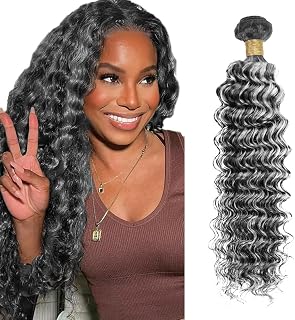 Salt And Pepper Bundles P1Bgray Deep Wave Human Hair Bundle 12A Black And Grey Bundles Ombre Gray Hair Weave Silver Deep Curly Bundle 16 Inch 50G