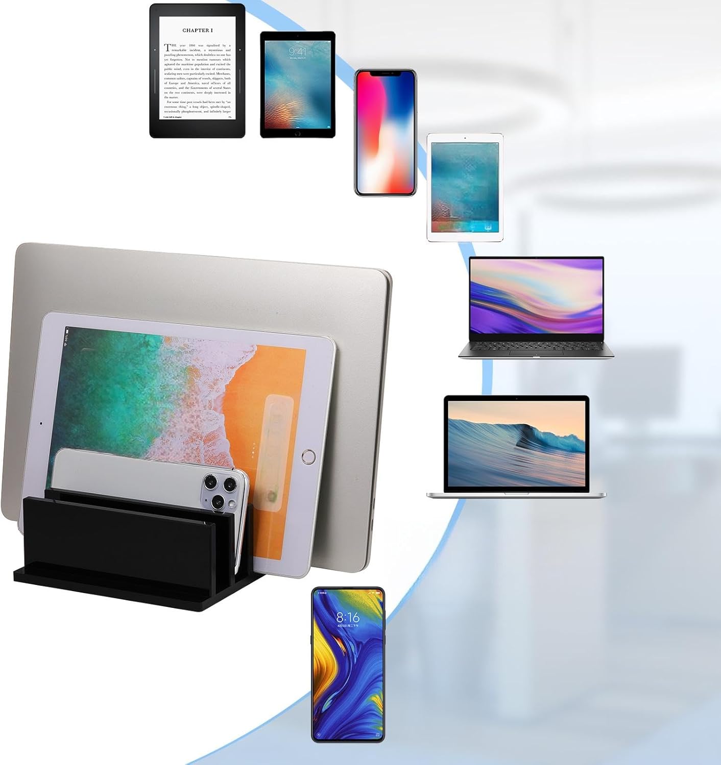 Frienda 1 Piece 4-Compartment Acrylic Vertical Laptop Stand, Can Accommodate with a Thickness of Less Than 2 cm, Fits Most Laptop (Black) 1 Black image 6 of 7 B09FPXWZDM