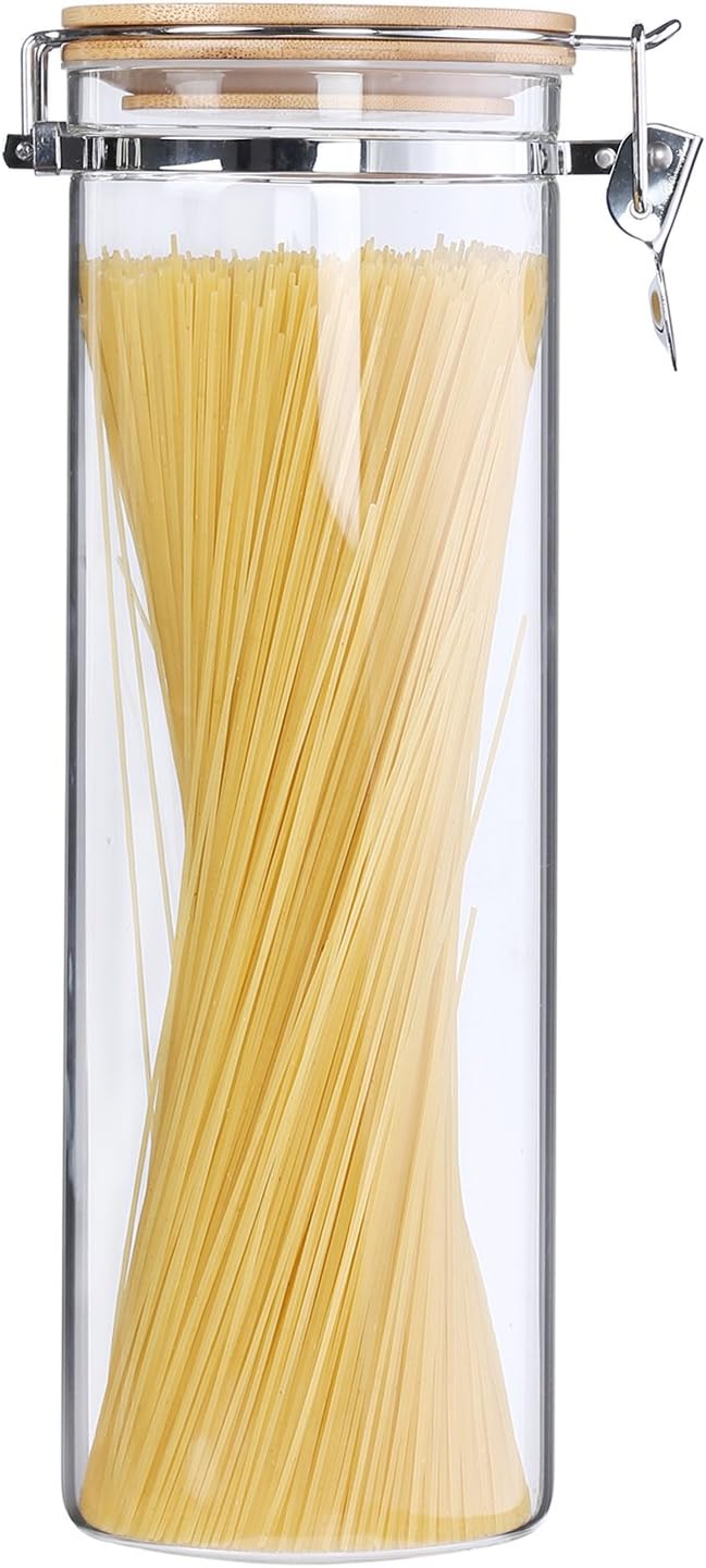 KKC Tall Glass Pasta Storage Container with Hinged Lid