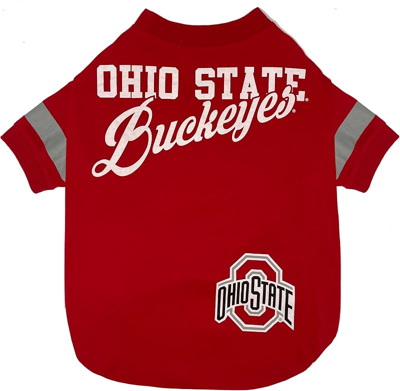 Camiseta para Cães e Gatos Pets First NCAA Ohio State Buckeyes com Listras, Tamanho Small