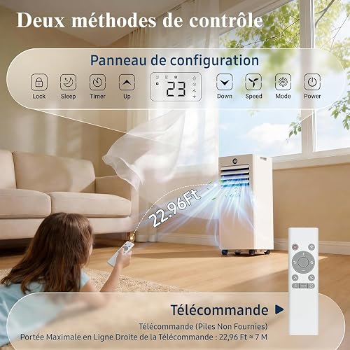 Condizionatore Portatile Climatizzatore Silenzioso - 9000BTU Climatizzatore senza Unità Esterna, Raffrescatore a Basso Consumo con Kit Finestra, Display LED, 4 Modalità, Copertura 33 m² Bianco Avorio - 5