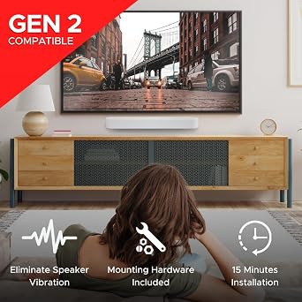 Sound Bass Soundbar Mount for Sonos Beam, White | Compatible with Generation 1 & 2 Sonos Beam Sound Bar Includes All Necessary Mounting Hardware