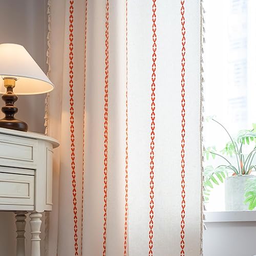 Miniatura 34 de Deeprove Cenefa Bohemia Blanca con Borlas para Decoración de Cocina y Cafetería, Cortinas Cortas de Algodón y Lino Crema Estilo Bohemio Rústico,