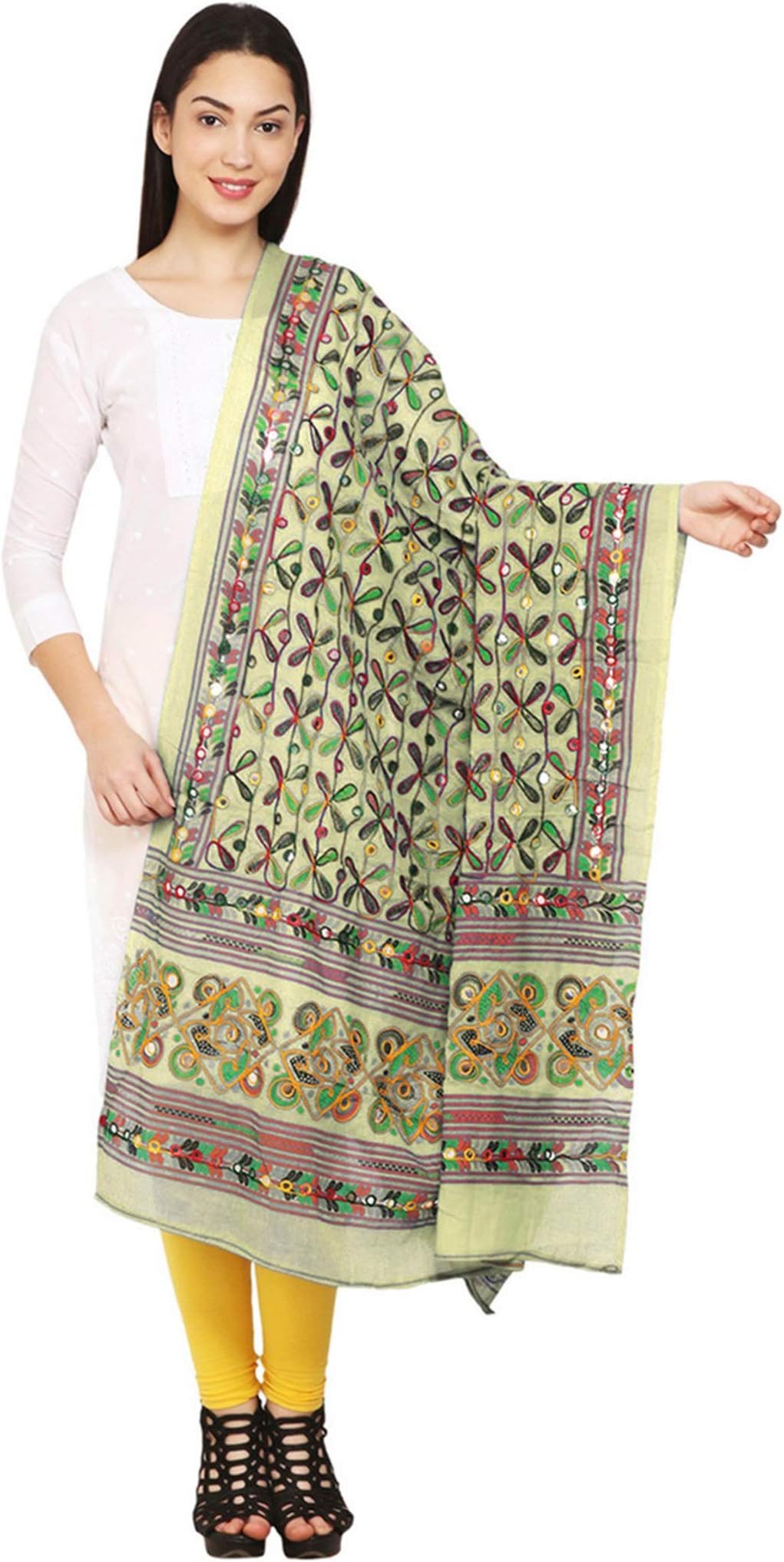 Cotton Floral Dupatta for Women Design With Traditional Kutchi Work Embroidery Stole