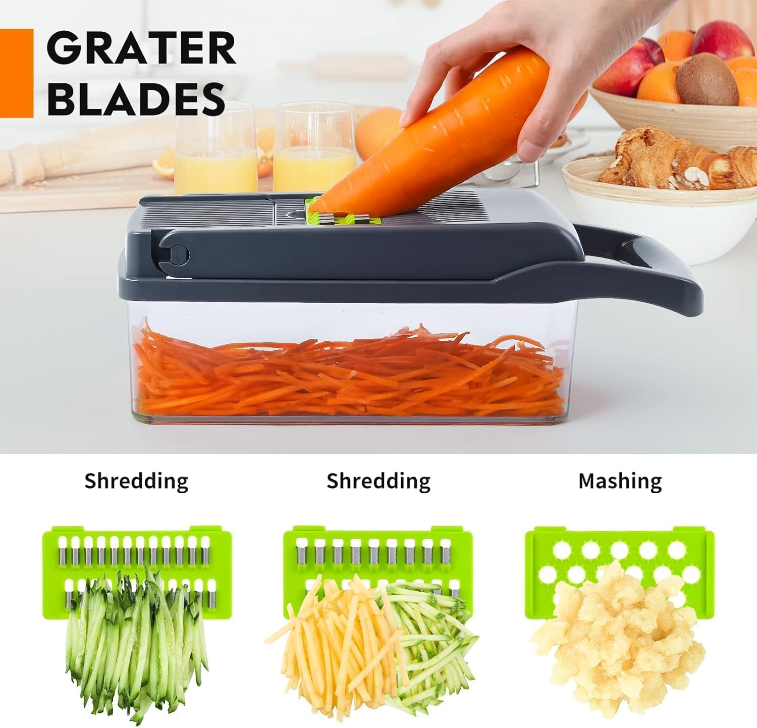 14 in 1 Multipurpose Chopper - Fruits & Vegetable Cutters, Grater Peeler Chipser | Unbreakable Food Grade Body, Easy Push to Clean Button | Slicer, Dicer, Chopper for Kitchen (Chopper 14 in 1)