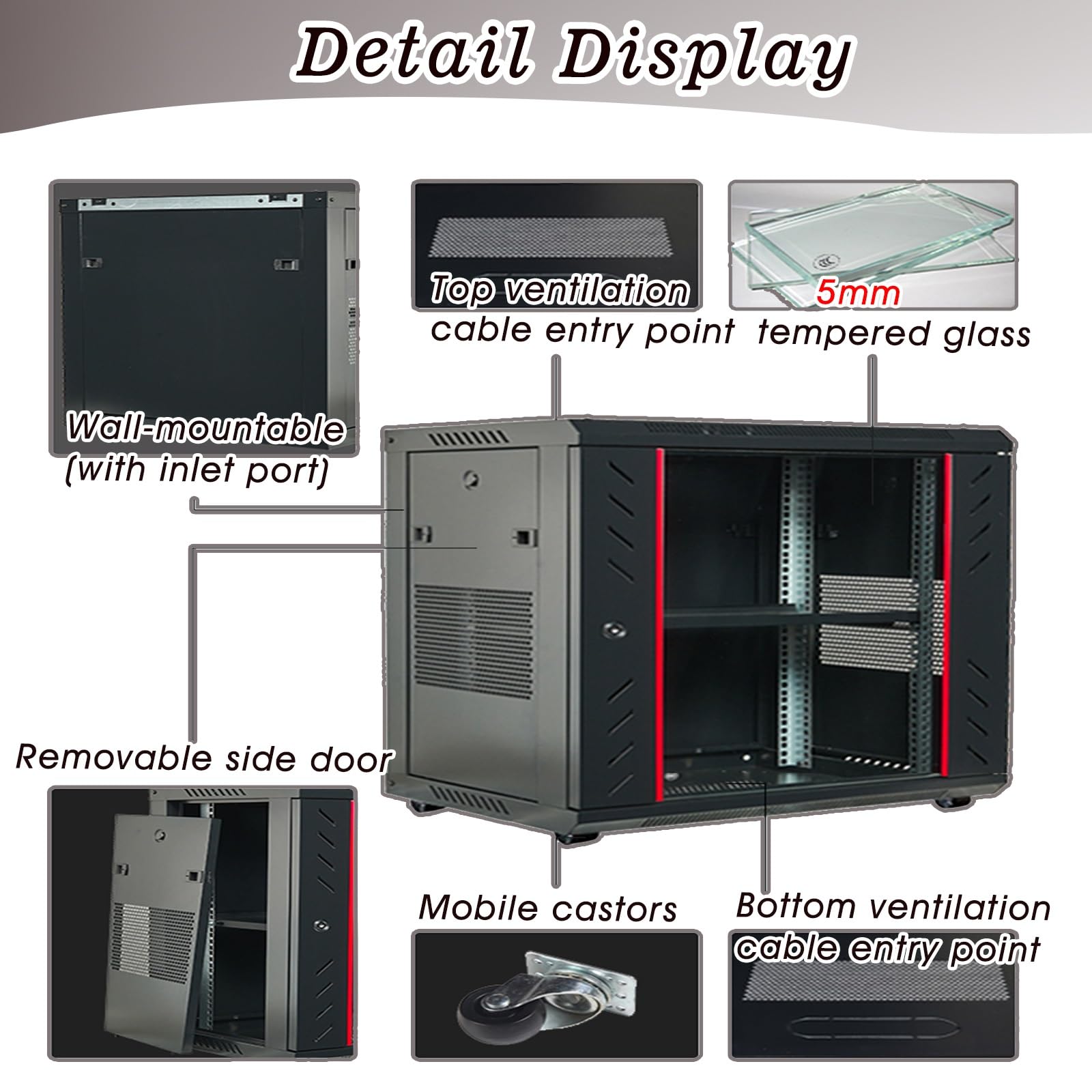 Server Rack Cabinet con serratura per apparecchiature di rete IT, sistemi A/V e uso residenziale/commerciale