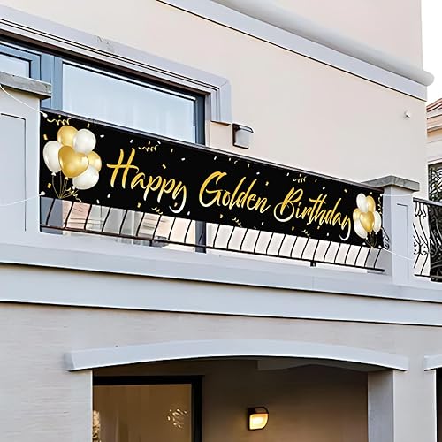 Miniatura 7 de Labakita Cartel grande de feliz cumpleaños dorado, pancarta dorada para fiesta de cumpleaños, suministros de decoración de cumpleaños 5, 21, 24, 25,
