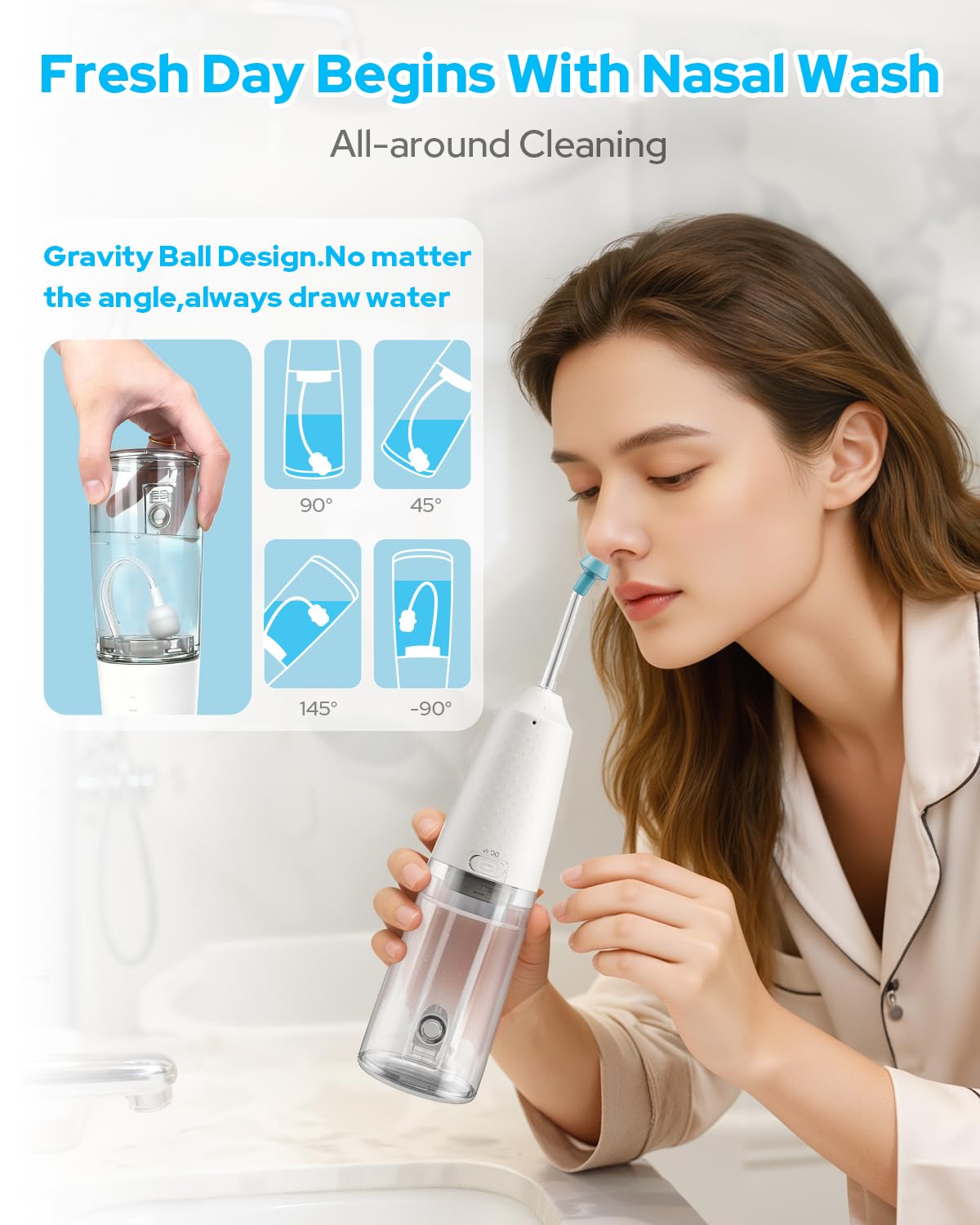 Nasal Irrigation System with 40 Saline Packets, 15s Quick Relief, Nettie Pot Sinus Rinse with 4 Speeds, 1000mah USB-C Charging, 6 Nozzles for Kid Adult, IPX7 Waterproof Electric Neti Pot — Amazon image 5