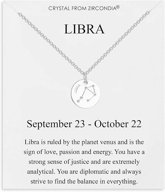 Philip Jones Libra Zodiac Star Sign Disc Necklace Created with Zircondia® Crystals