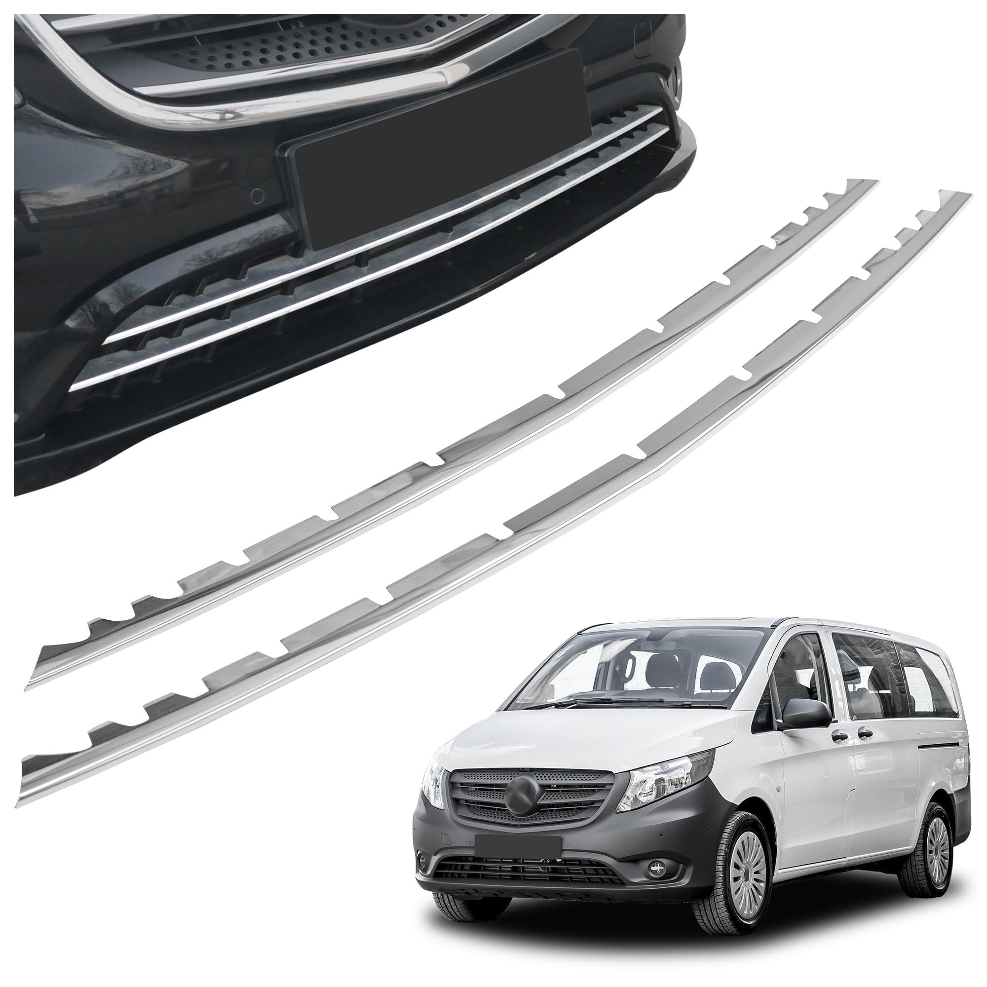 CHROMEMASTER | Kompatibel mit Mercedes Vito Tourer W447 2014-2019 | Chromleisten Stoßstange Vorne, untere Zierblende der Frontschürze, Rostfreier Stahl Poliert | Neues Erscheinungsbild des Fahrzeugs
