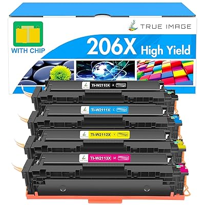206X Toner Cartridges 4 Pack High Yield: MFP M283cdw M255dw M283fdw 206A Set Compatible Replacement for HP 206X for HP Color Laserjet Pro MFP M283fdw M283cdw M283 Printer Ink (with Chip -B/C/Y/M)