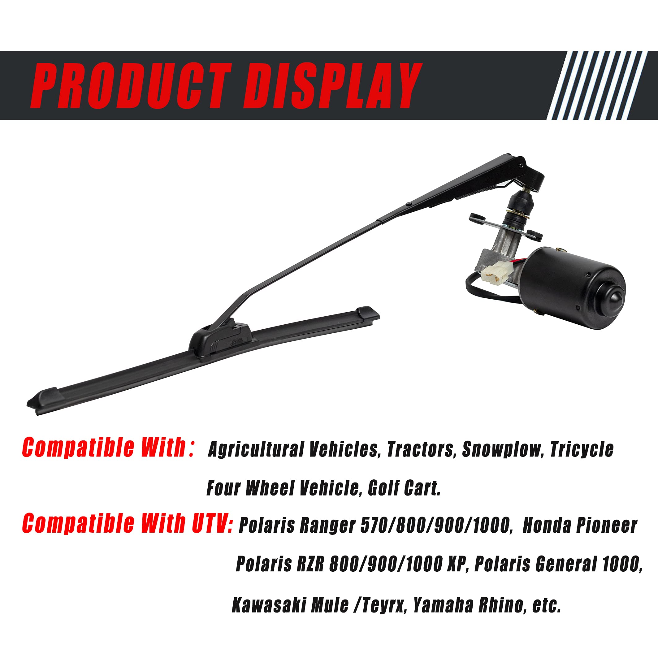 Boine Electric UTV Windshield Wiper Kit with12V Electric Motor, Washer Pump, Wiper Compatible with Polaris RZR 900 1000, Can Am, etc