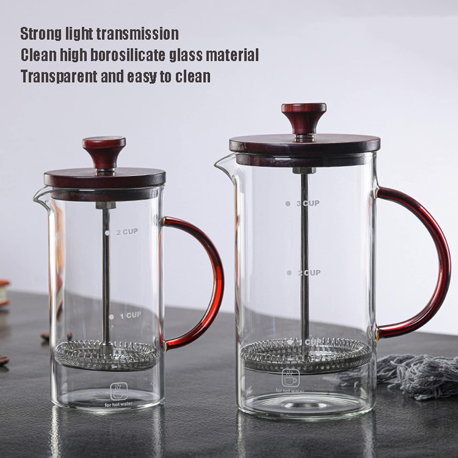 Zaparzacz do kawy French Press - Praska do kawy - Szklany zaparzacz do kawy Cold Brew - 3-warstwowy system filtracji dla dobrej kawy w domu i biurze, mahoń, 800 ml