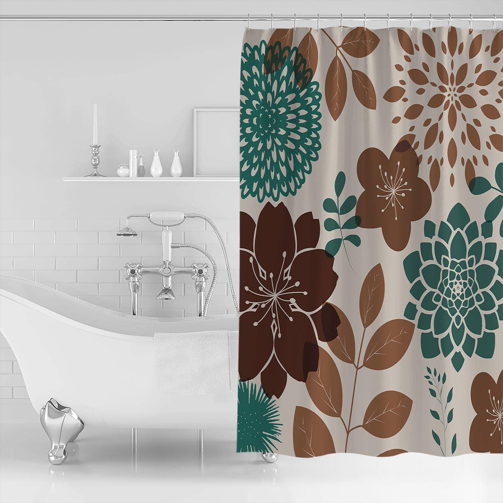 Wasserdichter Duschvorhang Mit Blumenmuster – 183 X 183 Cm, Polyester, Inkl. 12 Haken Für Badezimmer