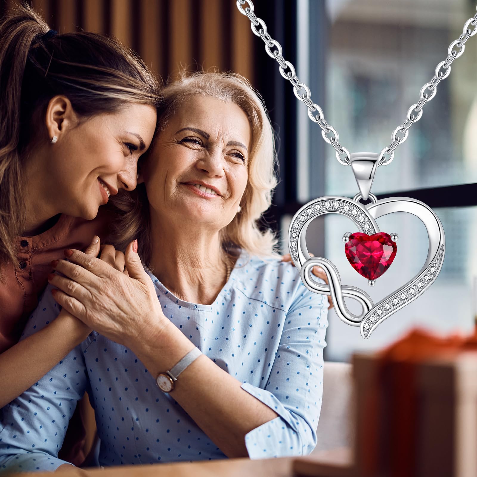 Tusuzik Collana Donna Collana Infinito 925 Argento Sterling Regolabile Collana con Bianco/Rosso 5A Cubic Zirconia，Regali di Gioielli per Mamma Moglie Fidanzata con Confezione Regalo