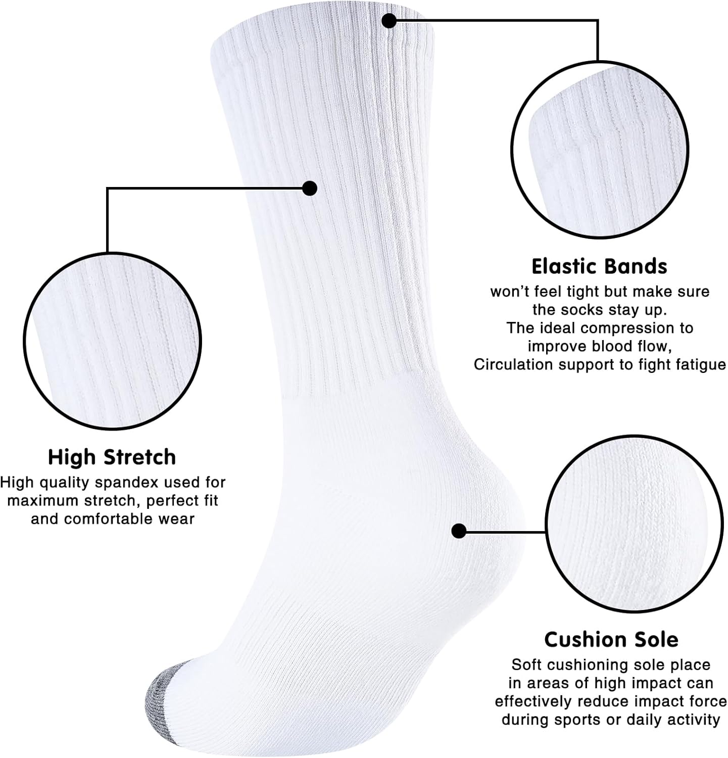 Mens 100% Cotton Cushioned Crew Socks, Athletic Performance Moisture Wicking Work socks - Image 5