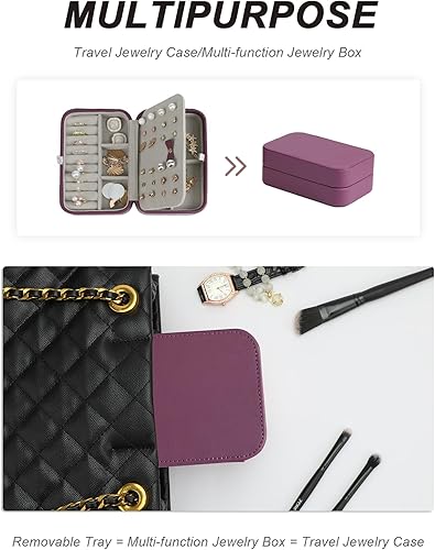 Miniatura 5 de Organizador grande para joyas, joyero de viaje y estuche portátil, color rojo burdeos