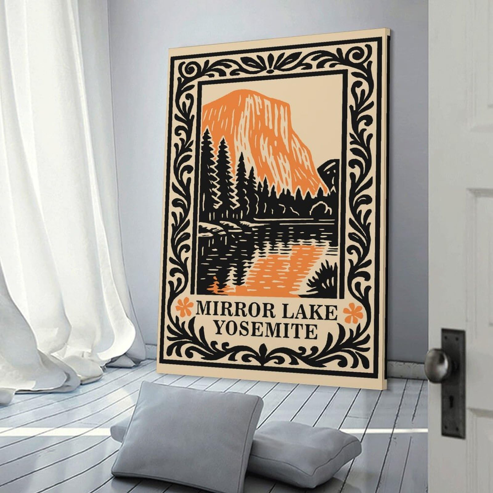 Junmoney Mirror Lake Yosemite Illustration Wall Art Print 24x36inch(60x90cm), for Hallway, Entryway Or Landing, A Neat Decor Update for Hallways, for Everyday Interiors