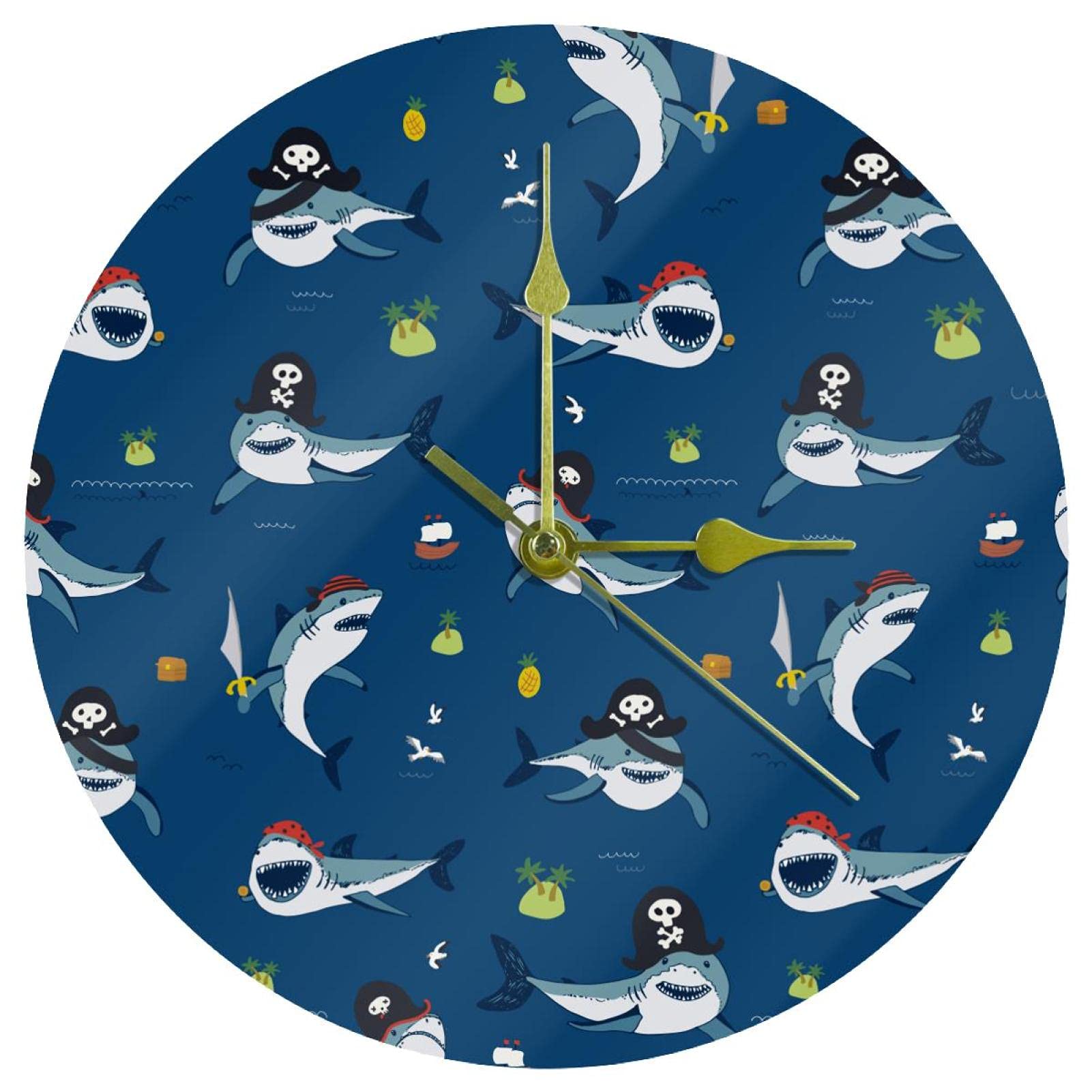 Horloge murale requin Coco 24 cm silencieuse et sans tic-tac pour un sommeil paisible