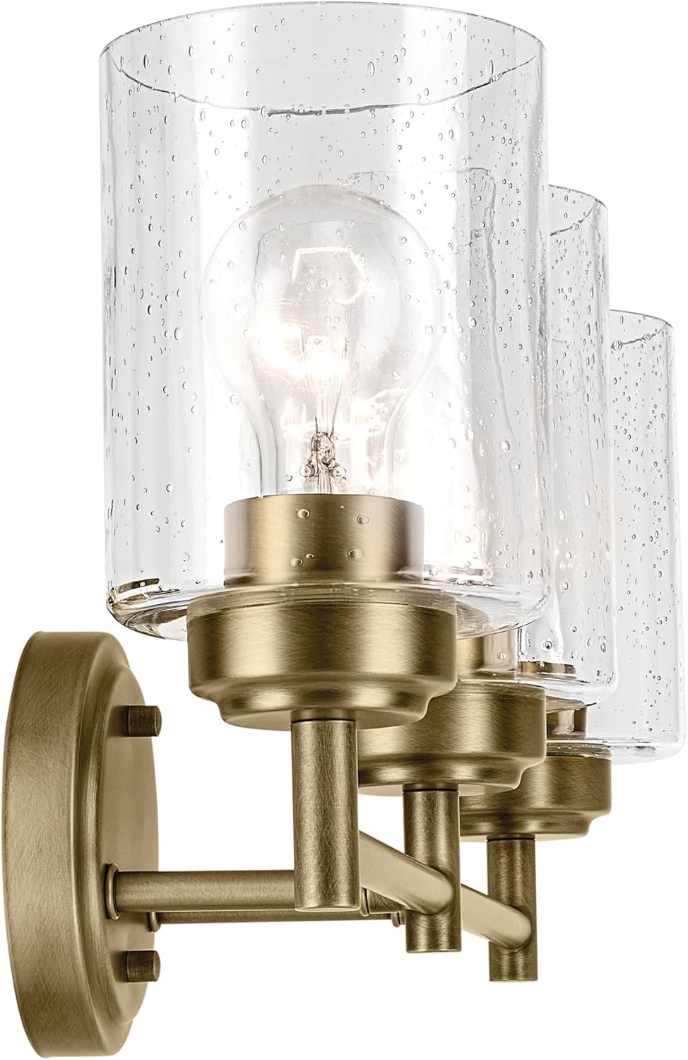 Kichler Winslow 21.5" 3-Light Bathroom Vanity Light Fixture with Clear Seeded Glass in Natural Brass for Luxe Industrial Style Over Mirror (21.5" x 9.25"), 45886NBR
