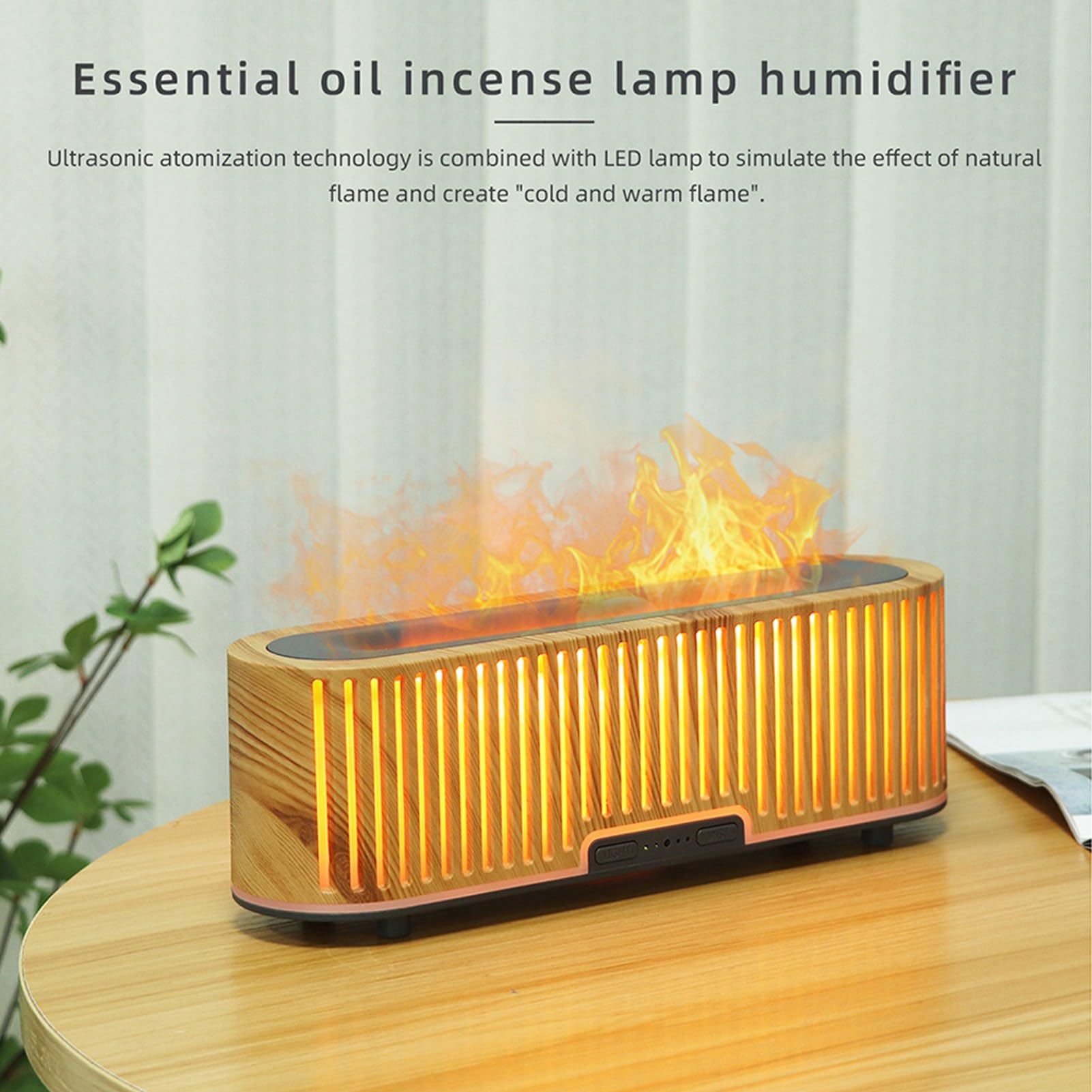 Diffusore di Fiamma 200Ml Venatura del Legno Chiaro, 7 Colori di Luce Ambientale, Tecnologia Ultrasuoni, Diffusore di Oli Essenziali Super Silenzioso per Camera da Letto Ufficio(EU)