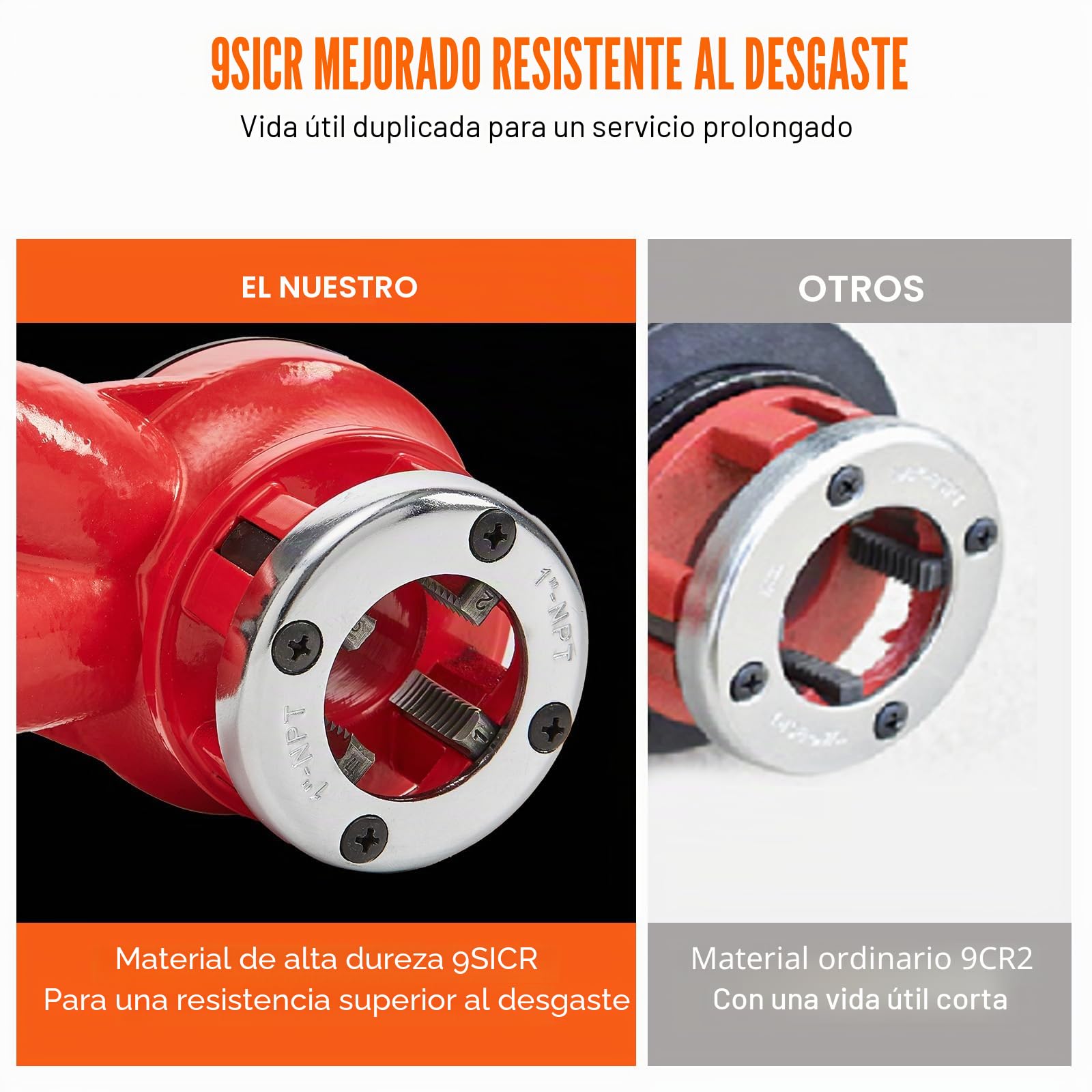 VEVOR Kit de Roscado de Tubos con Trinquete 1/4" NPT ~ 1-1/4" NPT Juego de Troqueles de Fontanero Manual Portátil 6 Troqueles NPT Estuche de Almacenamiento para Plomería Tubos de Aluminio Hierro Cobre
