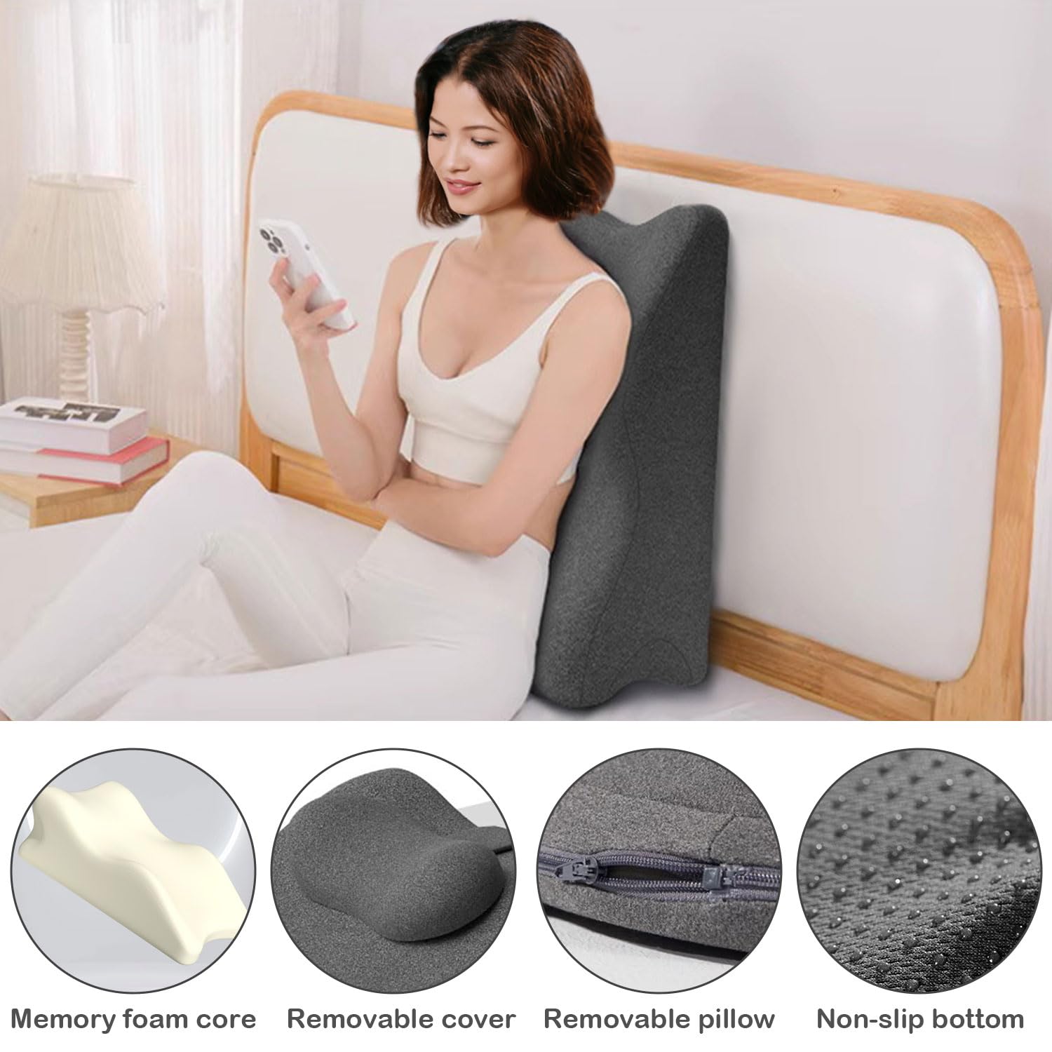 Almohada de cuña de cama para dormir, almohada triangular para apoyo de espalda, reflujo ácido, ronquidos, cuña de espuma para dormir, elevación de espalda, piernas y rodillas
