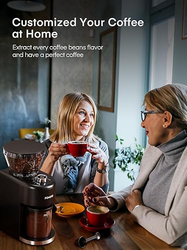 Miniatura 8 de Molinillo de café con rebabas cónicas antiestáticas FOHERE ajustable con 35 ajustes precisos de molienda, temporizador seleccionado de 2 a 12 tazas,