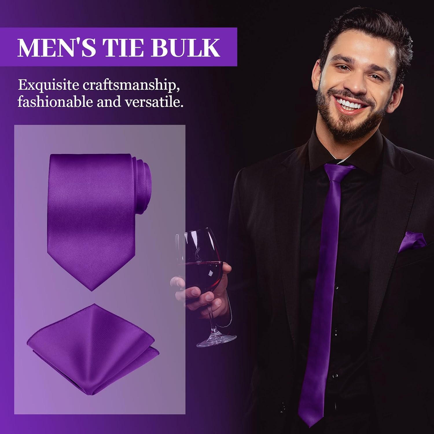 Zhanmai 24 Pcs Men's Ties and Pocket Square Set Bulk Solid Color Tie Handkerchief Satin Business Formal Necktie for Wedding - Image 4