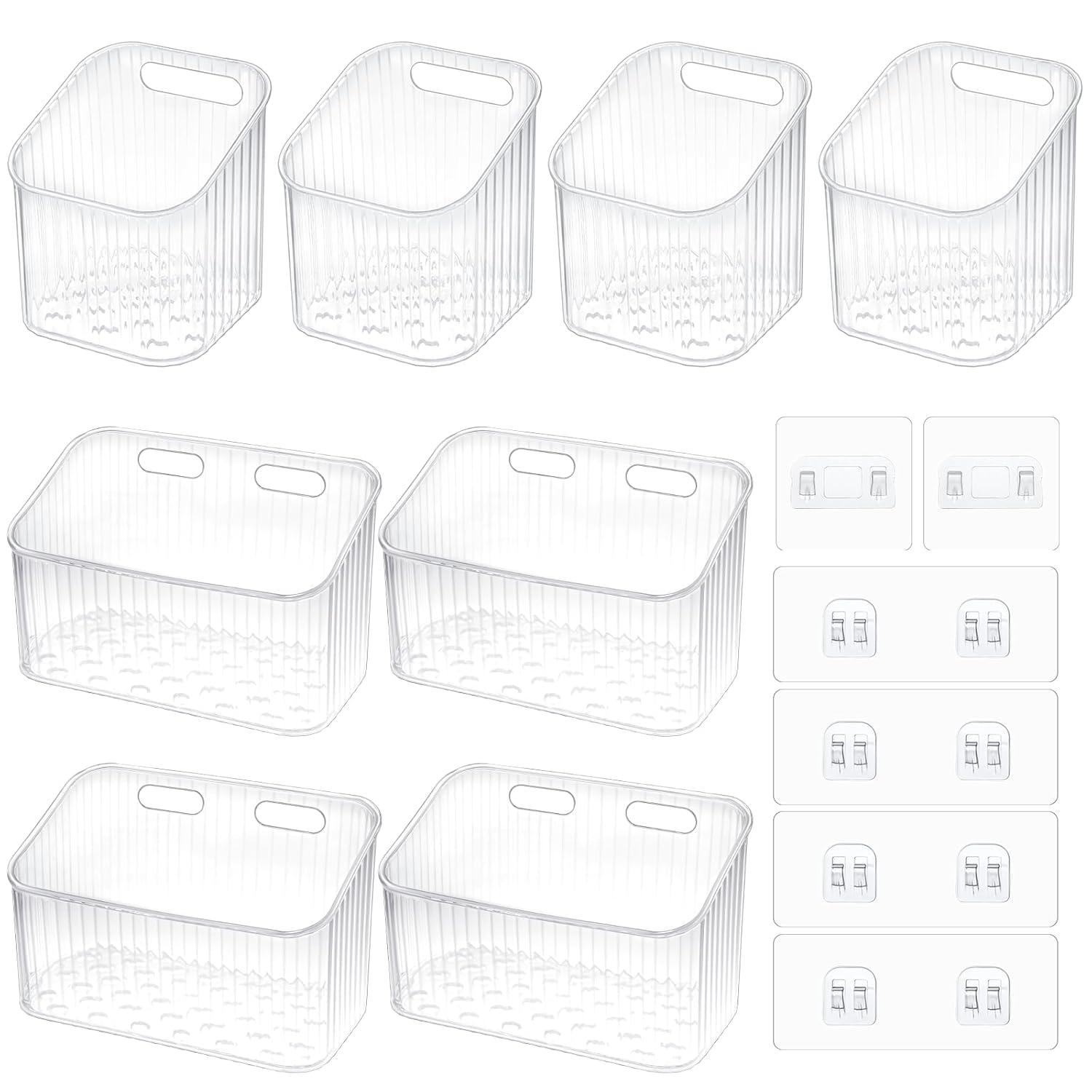 8 Pcs Clear Wall Basket Wall Mounted Storage Bins Cabinet Door Organizer Plastic Shower Caddy with Self-Adhesive Hanger