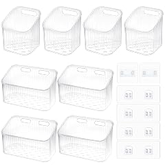 8 Pcs Clear Wall Basket Wall Mounted Storage Bins Cabinet Door Organizer Plastic Shower Caddy with Self-Adhesive Hanger