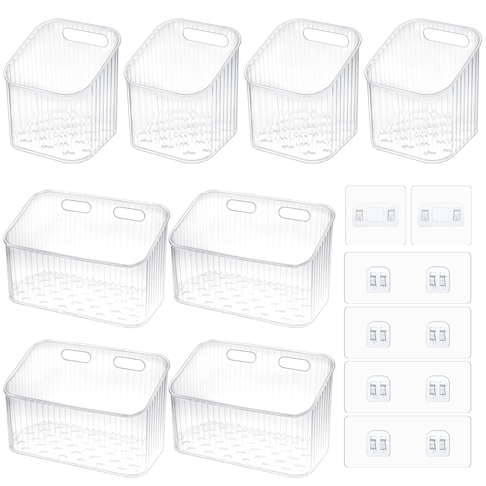 8 Pcs Clear Wall Basket Wall Mounted Storage Bins Cabinet Door Organizer Plastic Shower Caddy with Self-Adhesive Hanger