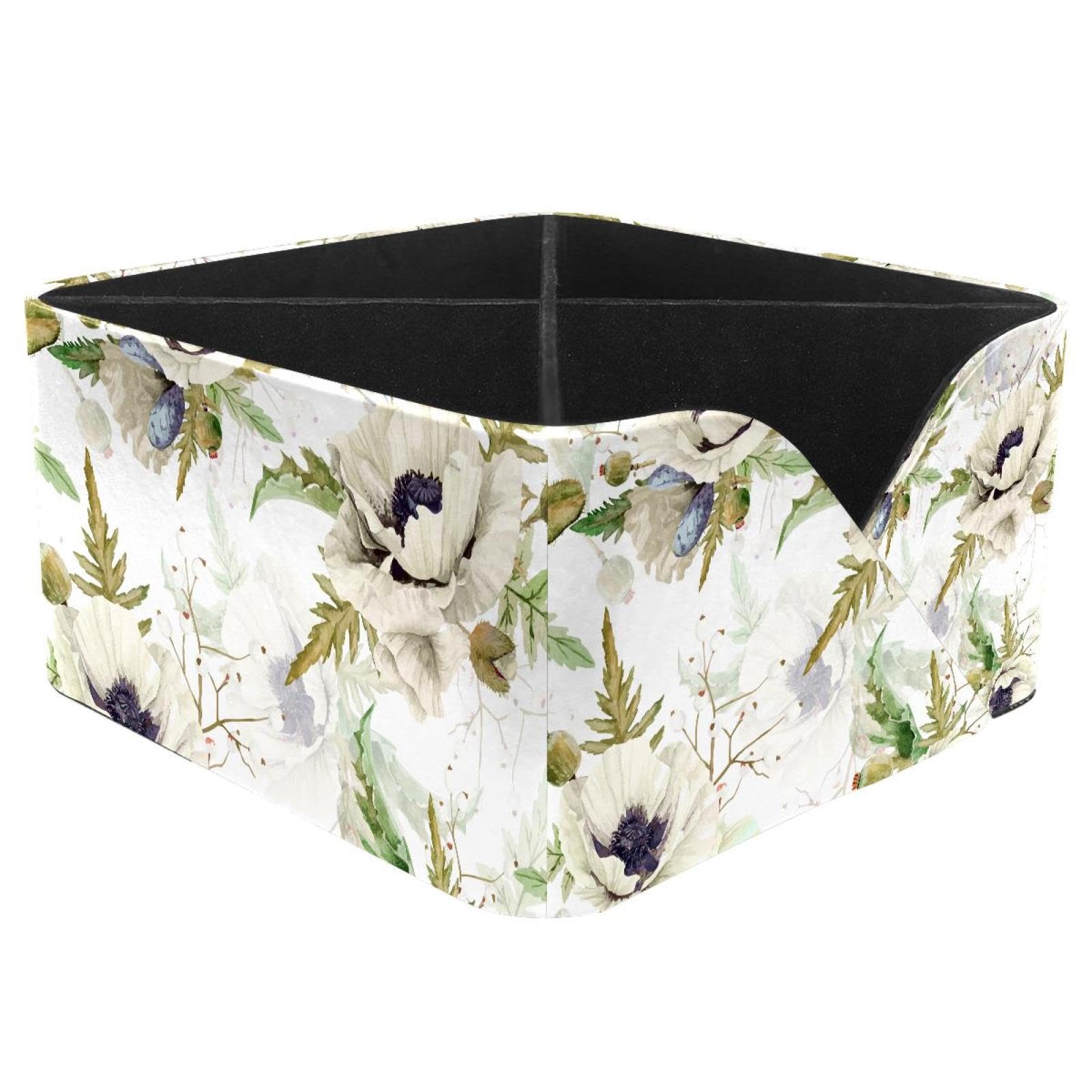 KengjuTesu Anemones Flowers Pattern Desktop Organizer Pen Holder, Rectangular Pencil Cup for Office, Study and Makeup Stations