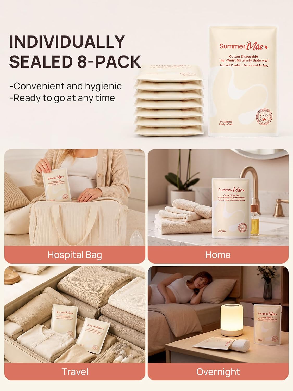 Summer Mae 8-Pack 95% Cotton Disposable Postpartum Underwear for Maternity