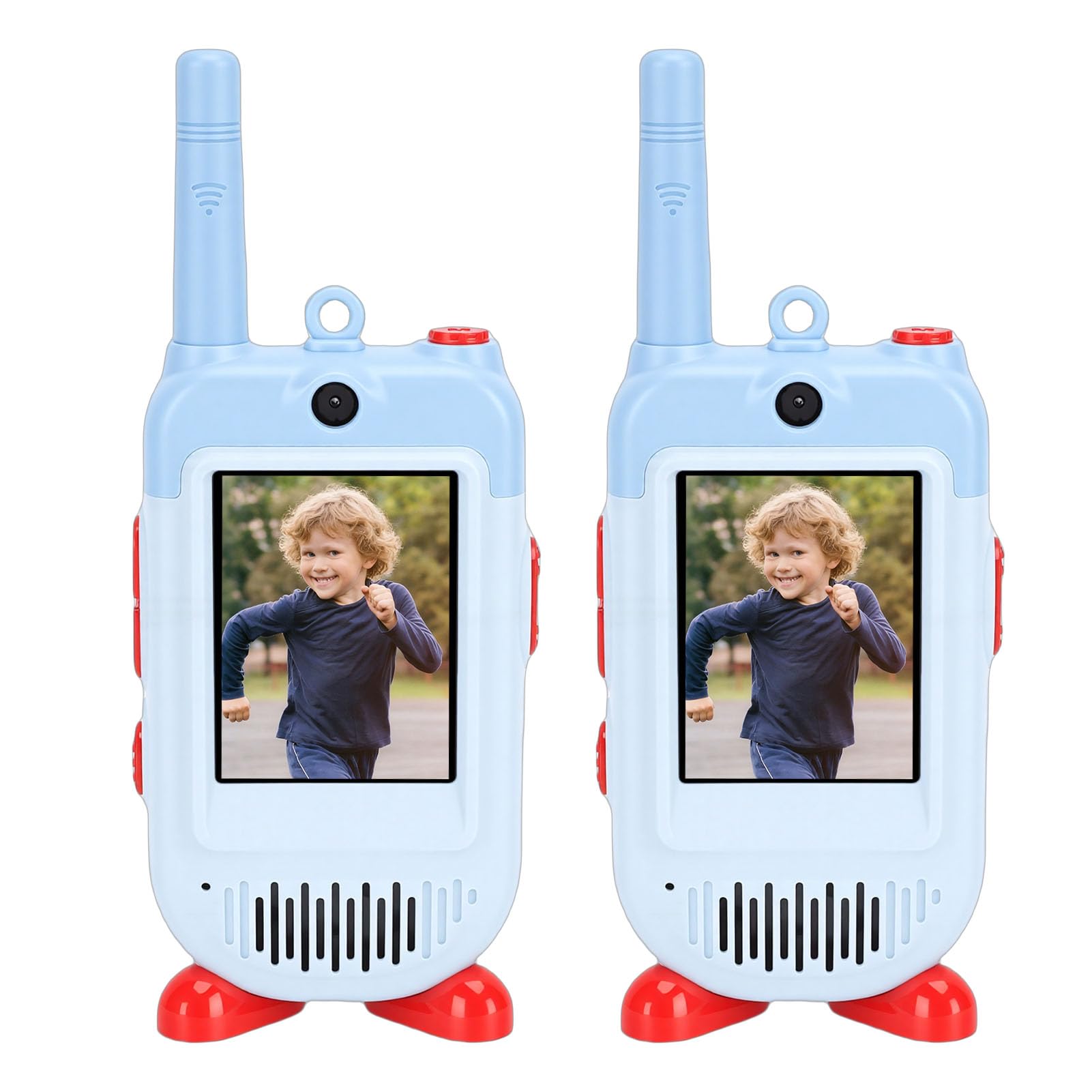 Talkies-Walkies Vidéo pour Enfants, Paquet de 2 Interphones Vidéo Rechargeables Portables, Portée de 500 M, Radio Bidirectionnelle avec écran 2 Pouces, Cadeaux d'anniversaire (Blue)