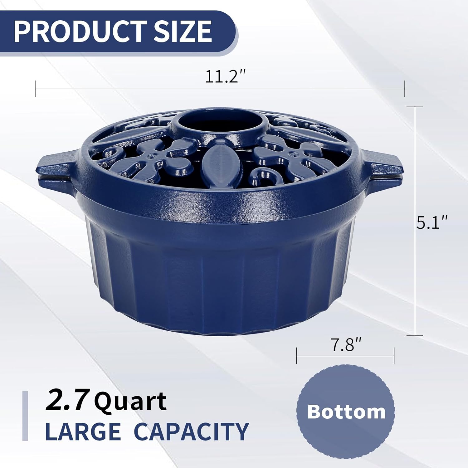 STBoo Wood Stove Steamer - Cast Iron Fireplace Humidifier | Indoor Pot for Home Heating | Round Bowl Fire Place Stove Covers Accessories Decorative | Matte Finish & Rust Resistan & 2.7 Quart, Blue