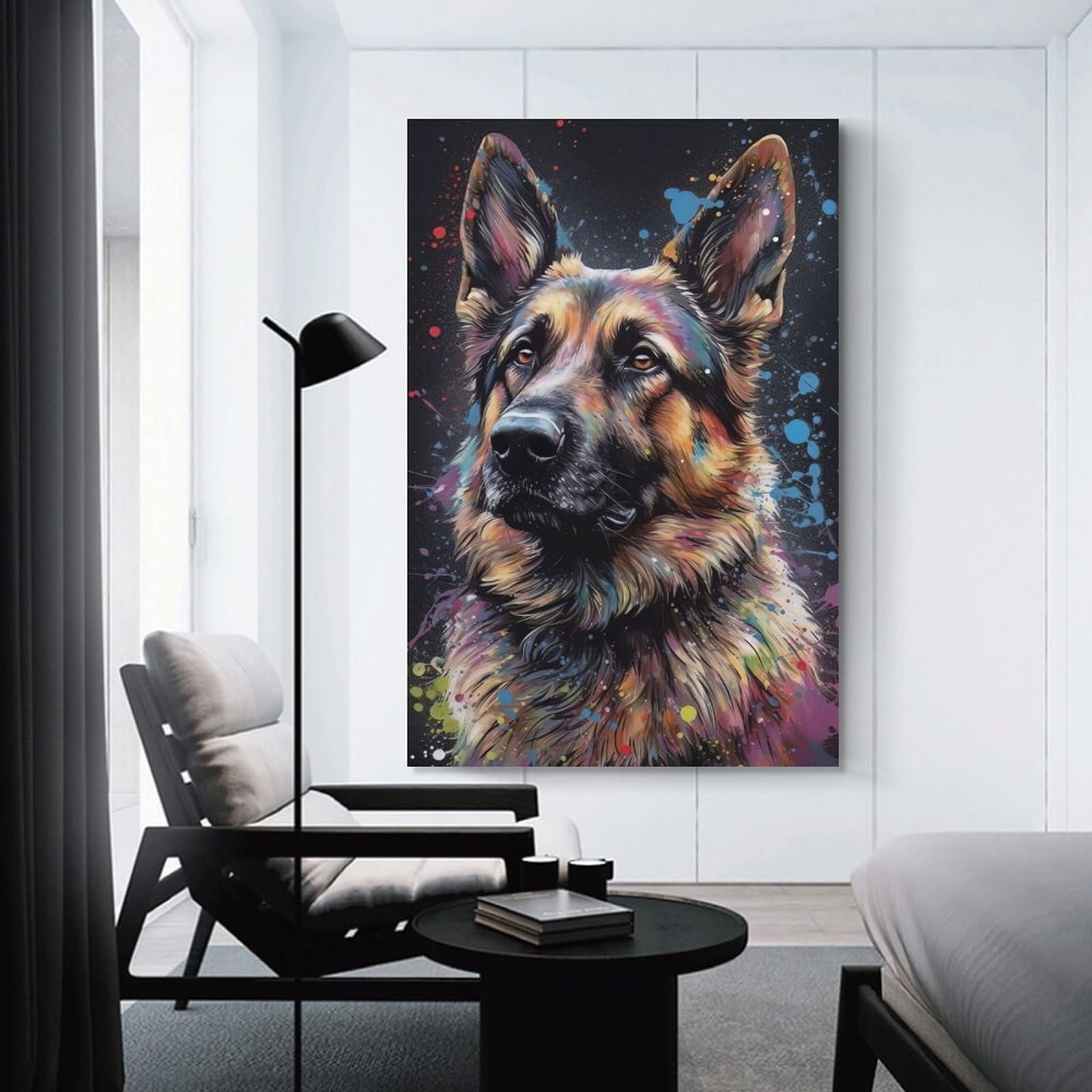 Junmoney Unframe-Style-10 Wall Picture Print Colorful German Shepherd Art Print, 24X36inch(60X90cm), For Entrance Walls, Hall Decor Or Foyers, Home Artwork For First Impressions