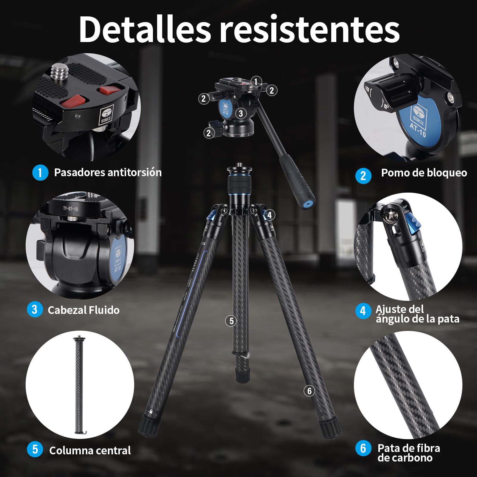 SIRUI Carbono Trípode para Cámara Traveler X, 152cm Trípode de Viaje Ligero con Vídeo Panorámico de Cabezal Fluido AT-10, para Videocámara, DSLR, Carga Máxima 5KG