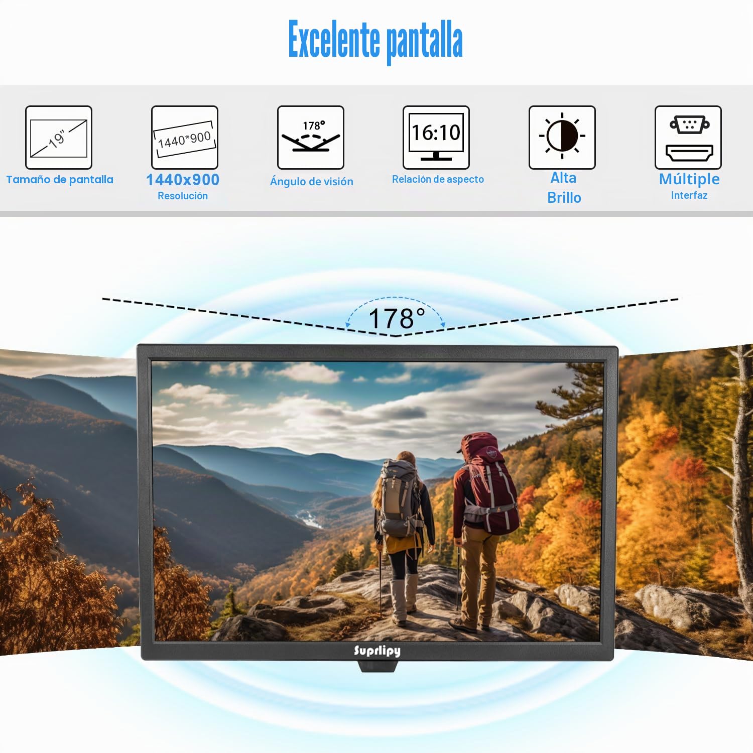 Monitor de pantalla táctil de 19 pulgadas 1440 x 900, compatible con HDMI, VGA, AV, USB, BNC, monitor táctil TFT LED capacitivo de 10 puntos para laptop, PC, Xbox, PS5/PS4, Switch POS
